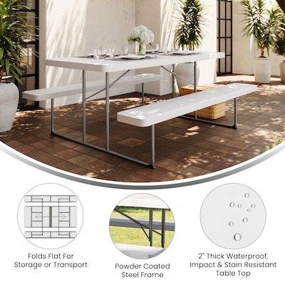 Flash Furniture Insta-Fold 6' Plastic Picnic Folding Table, Granite White (RBEBB3072FDMWH)