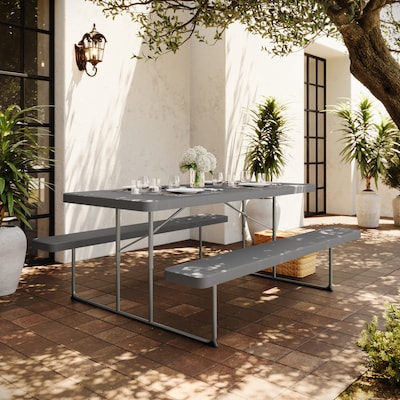 Flash Furniture Insta-Fold 6 Plastic Picnic Folding Table, Granite Gray (RBEBB3072FDMGY)