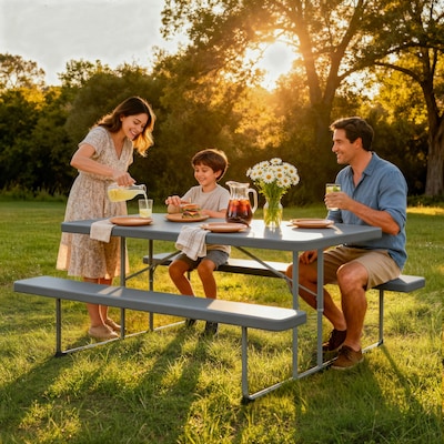 Flash Furniture Insta-Fold 6' Plastic Picnic Folding Table, Granite Gray (RBEBB3072FDMGY)