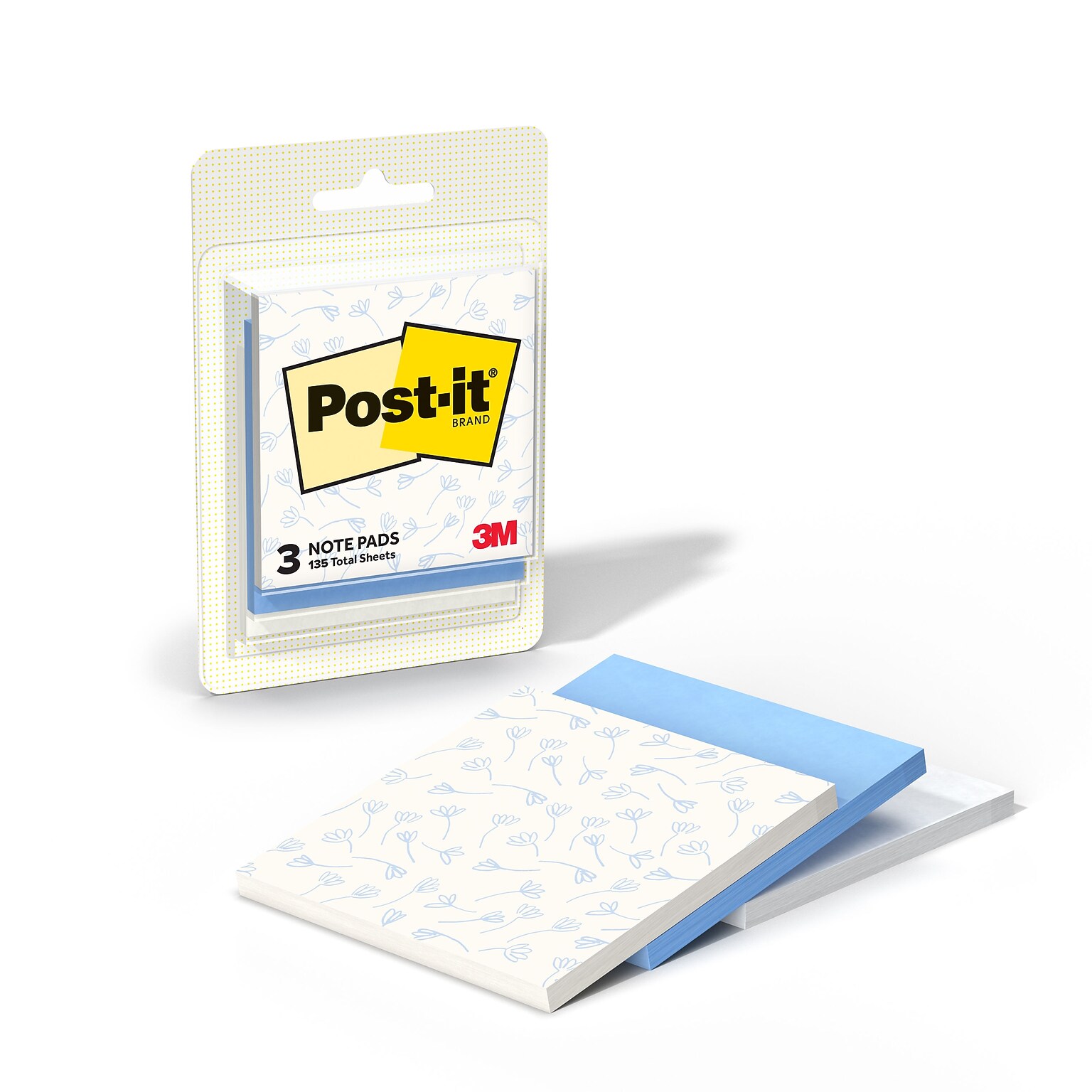 Post-it Notes Polished Patterns Blue Cottage, 3 x 3, 45 Sheet/Pad, 3 Pads/Pack (3321-PP-BC)