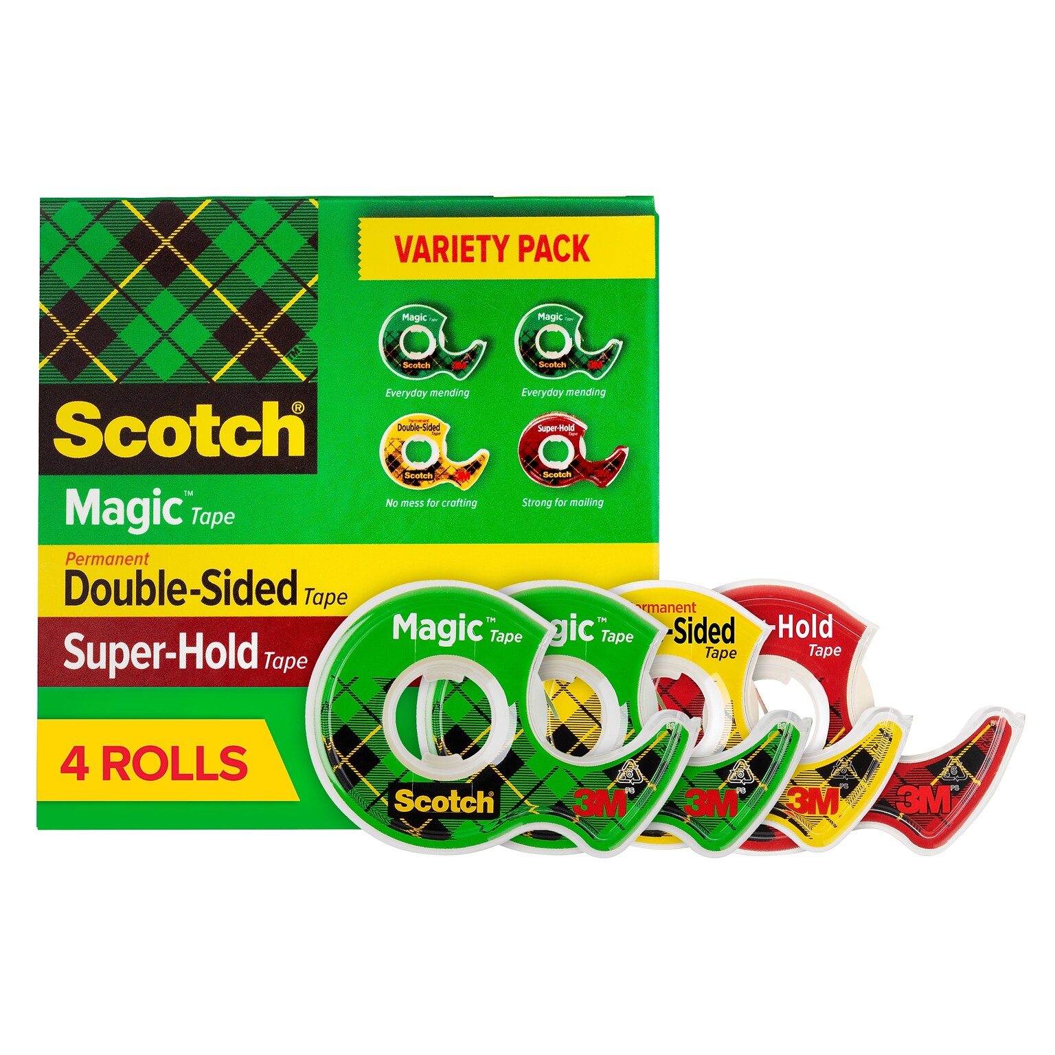 Scotch Tape Variety Pack With Dispensers, 1 Core, Transparent, 4 Rolls/Pack (4MIX-SR)