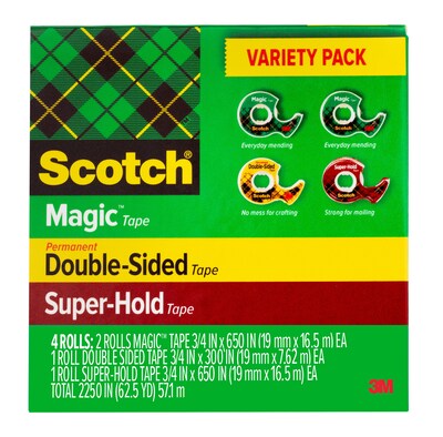 Scotch Tape Variety Pack With Dispensers, 1 Core, Transparent, 4 Rolls/Pack (4MIX-SR)