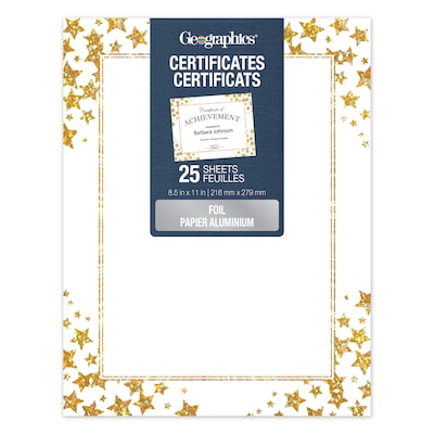 Geographics General Certificates, 8.5 x 11, White/Gold, 25/Pack (49951)