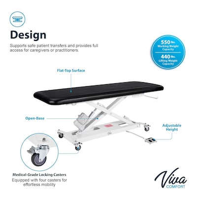 Viva Comfort XRO Electric Height Adjustable Exam Table, 550 lbs. Capacity, Black (903-19-BLK-MK)