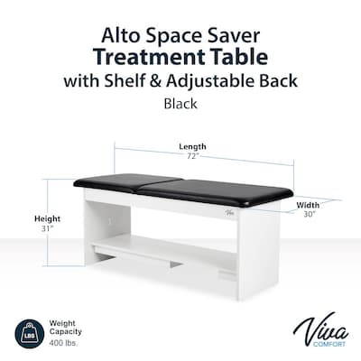 Viva Comfort Alto Electric Height Adjustable Exam Table with Shelf, Step Stool, 400lbs Capacity, Black (996-14-BLK-SS-MK)