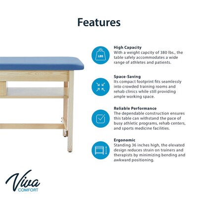 Viva Comfort Axis Physical Therapy Taping Table with Top Shelf, 380 lbs. Capacity, Oak (ADIME923-01-BLU-TS)