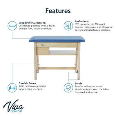 Viva Comfort Axis Physical Therapy Taping Table with Top Shelf, 380 lbs. Capacity, Oak (ADIME923-01-BLU-TS)