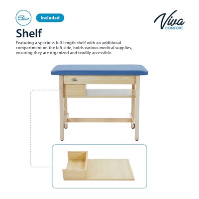 Viva Comfort Axis Physical Therapy Taping Table with Top Shelf, 380 lbs. Capacity, Oak (ADIME923-01-BLU-TS)