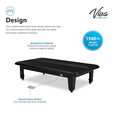 Viva Comfort TheraLift Electric Height Adjustable Bariatric Treatment Table, 1500 lbs Capacity, Black (ADI903-60-86-BLK)