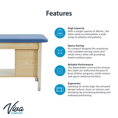 Viva Comfort Axis Physical Therapy Taping Table with End Shelf, 380 lbs. Capacity, Blue (ADIME923-01-BLU-ES)