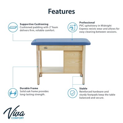 Viva Comfort Axis Physical Therapy Taping Table with End Shelf, 380 lbs. Capacity, Blue (ADIME923-01-BLU-ES)