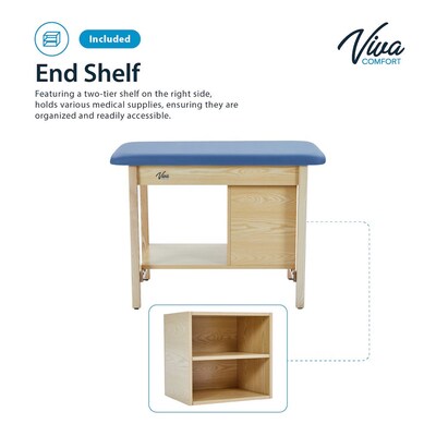 Viva Comfort Axis Physical Therapy Taping Table with End Shelf, 380 lbs. Capacity, Blue (ADIME923-01-BLU-ES)