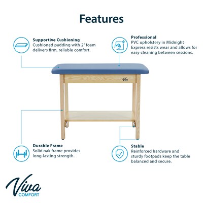 Viva Comfort Axis Physical Therapy Taping Table with Lower Shelf, 380 lbs. Capacity, Blue (ADIME923-01-BLU-LS)