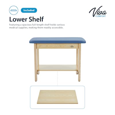 Viva Comfort Axis Physical Therapy Taping Table with Lower Shelf, 380 lbs. Capacity, Blue (ADIME923-01-BLU-LS)
