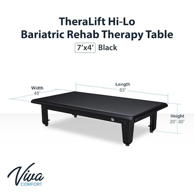 Viva Comfort TheraLift Electric Height Adjustable Bariatric Treatment Table, 1500 lbs Capacity, Black (ADI903-60-74-BLK)