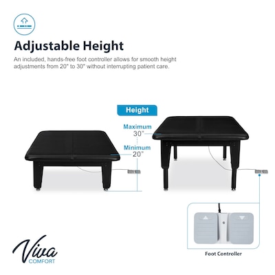 Viva Comfort TheraLift Electric Height Adjustable Bariatric Treatment Table, 1500 lbs Capacity, Black (ADI903-60-74-BLK)