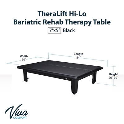 Viva Comfort TheraLift Electric Height Adjustable Bariatric Treatment Table, 1500 lbs Capacity, Black (ADI903-60-75-BLK)