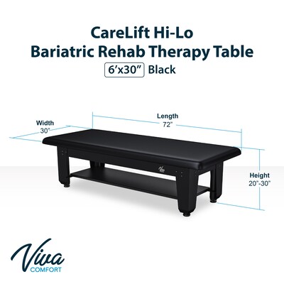Viva Comfort Electric Height Adjustable Bariatric Treatment Table with Shelf, 1500 lbs Capacity, Black (ADI903-60-630-BLK)