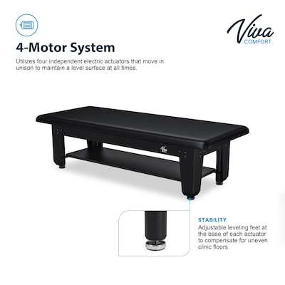 Viva Comfort Electric Height Adjustable Bariatric Treatment Table with Shelf, 1500 lbs Capacity, Black (ADI903-60-630-BLK)