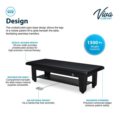 Viva Comfort Electric Height Adjustable Bariatric Treatment Table with Shelf, 1500 lbs Capacity, Black (ADI903-60-630-BLK)