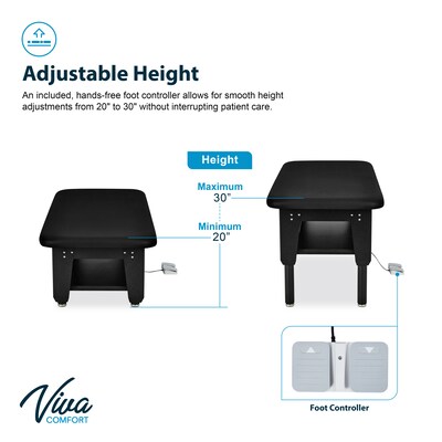 Viva Comfort Electric Height Adjustable Bariatric Treatment Table with Shelf, 1500 lbs Capacity, Black (ADI903-60-630-BLK)