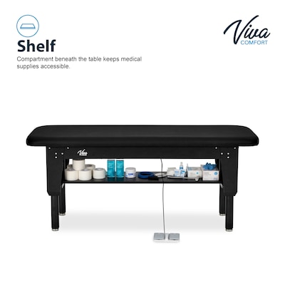 Viva Comfort Electric Height Adjustable Bariatric Treatment Table with Shelf, 1500 lbs Capacity, Black (ADI903-60-630-BLK)