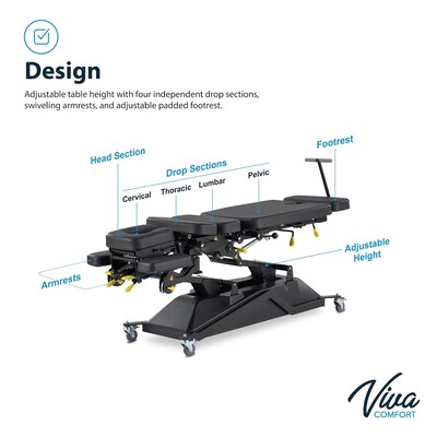 Viva Comfort SpineAxis Electric Height Adjustable Chiropractic Treatment Table, 600 lbs. Capacity, Black (ADI903-40)
