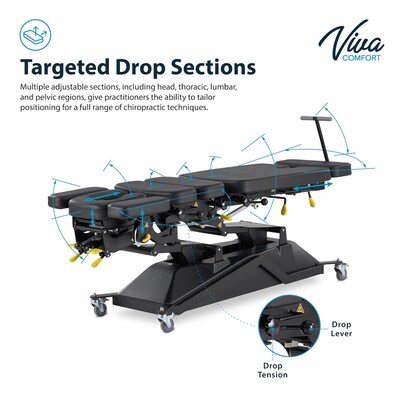 Viva Comfort SpineAxis Electric Height Adjustable Chiropractic Treatment Table, 600 lbs. Capacity, Black (ADI903-40)