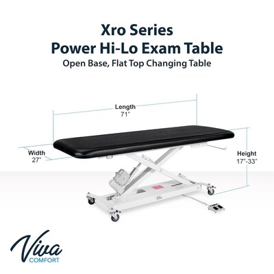 Viva Comfort XRO Electric Height Adjustable Exam Table with Safety Rails, 550 lbs. Capacity, Black (903-19-GR-BLK-MK)