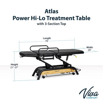 Viva Comfort Atlas Electric Height Adjustable Treatment Table with Safety Rail, 441 lb. Capacity, Black (903-30-30GR-MK)