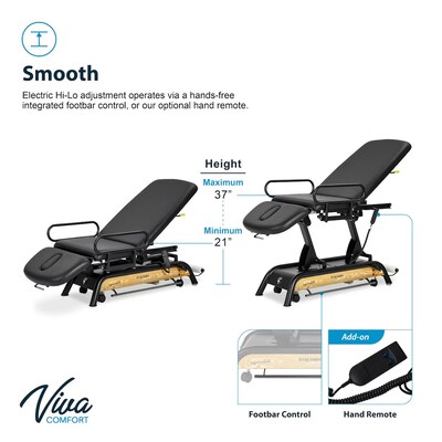 Viva Comfort Atlas Electric Height Adjustable Treatment Table with Safety Rail, 441 lb. Capacity, Black (903-30-30GR-MK)
