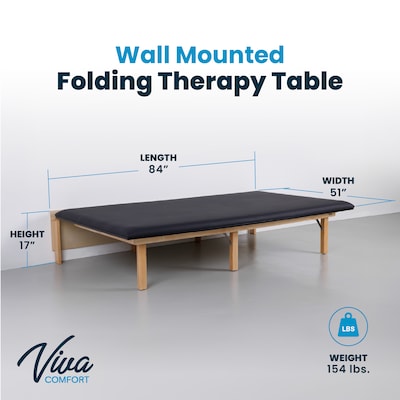 Viva Comfort Therapy Series Wall Mounted Folding Treatment Table, 500 lbs. Capacity, Black (ADI996-06-BLK-MK)
