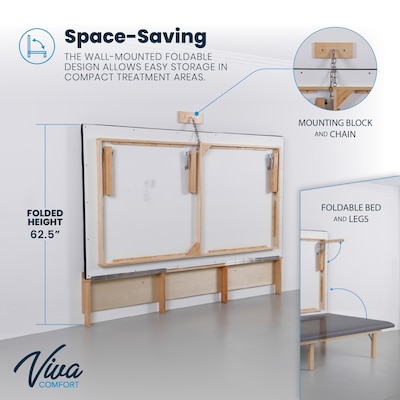 Viva Comfort Therapy Series Wall Mounted Folding Treatment Table, 500 lbs. Capacity, Black (ADI996-06-BLK-MK)