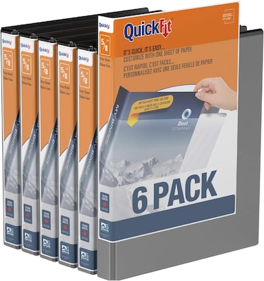 Davis Group QuickFit 5/8 3-Ring Standard Binders, Black, 6/Pack (88001-06)