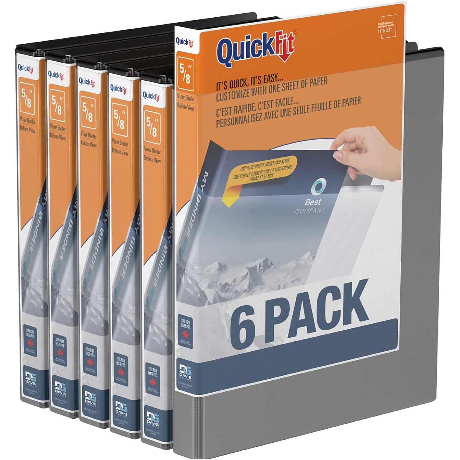 Davis Group QuickFit 5/8 3-Ring Standard Binders, Black, 6/Pack (88001-06)