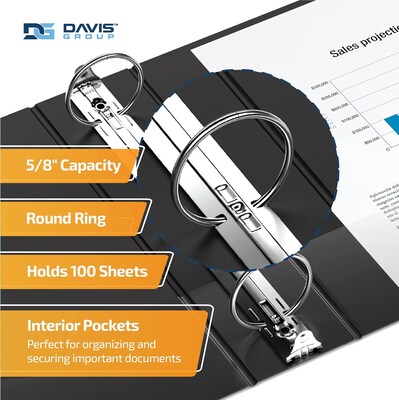 Davis Group QuickFit 5/8 3-Ring Standard Binders, Black, 6/Pack (88001-06)
