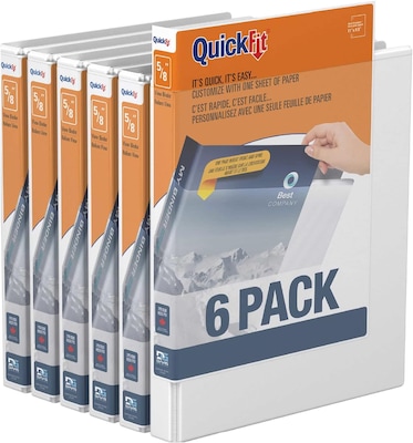 Davis Group QuickFit 5/8 3-Ring Standard Binders, White, 6/Pack (88000-06)