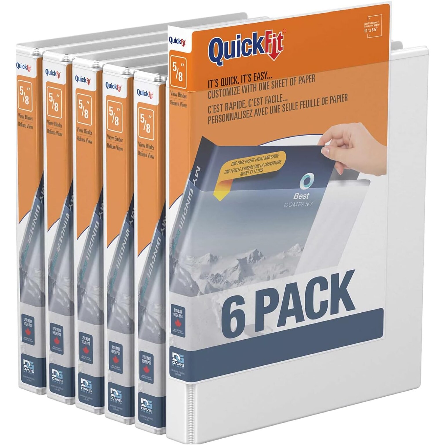 Davis Group QuickFit 5/8 3-Ring Standard Binders, White, 6/Pack (88000-06)