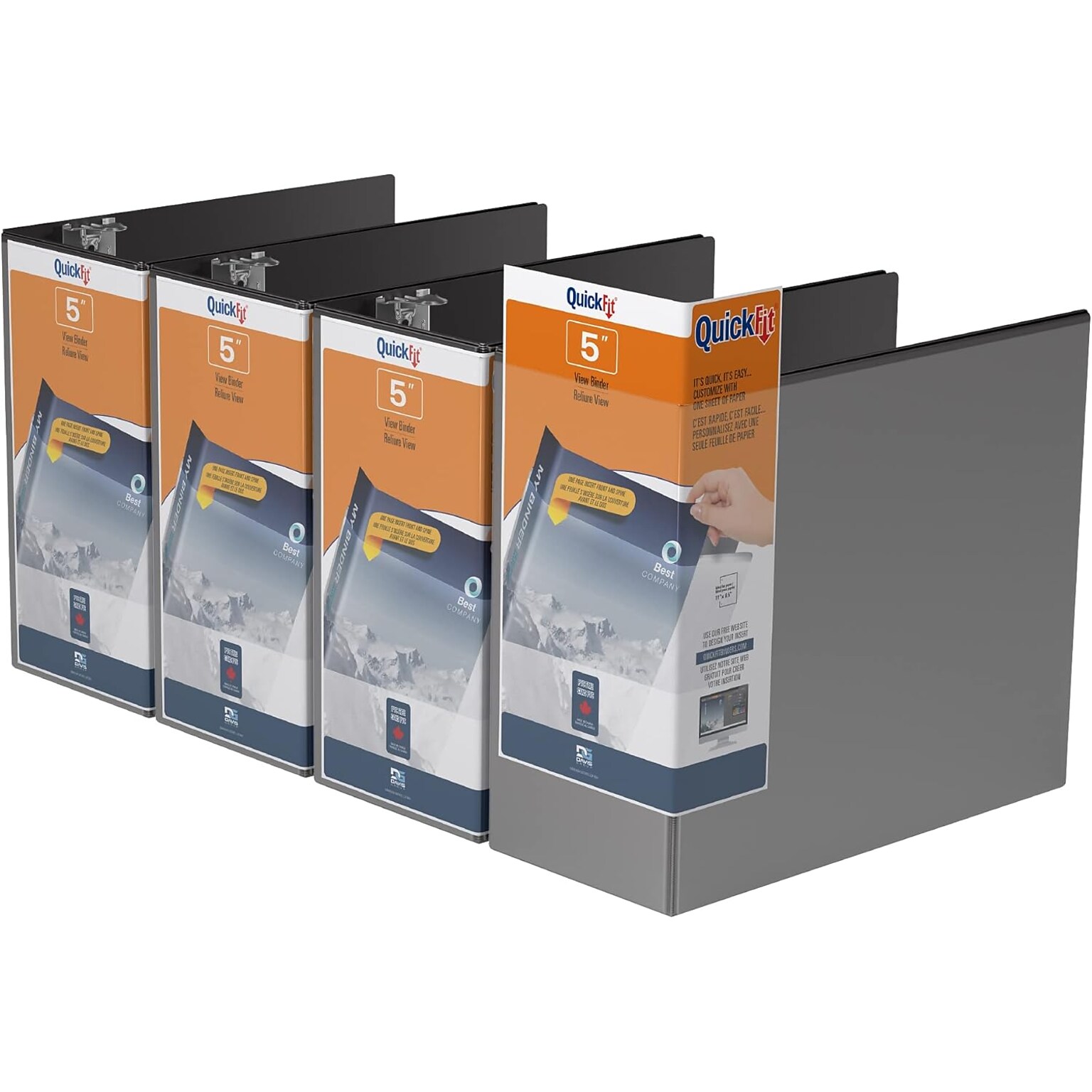Davis Group QuickFit 5 3-Ring Standard Binders, D-Ring, Black, 4/Pack (87071-04)