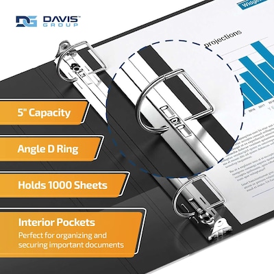 Davis Group QuickFit 5 3-Ring Standard Binders, D-Ring, Black, 4/Pack (87071-04)