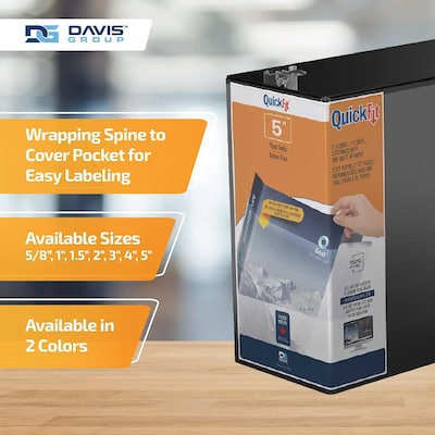 Davis Group QuickFit 5" 3-Ring Standard Binders, D-Ring, Black, 4/Pack (87071-04)