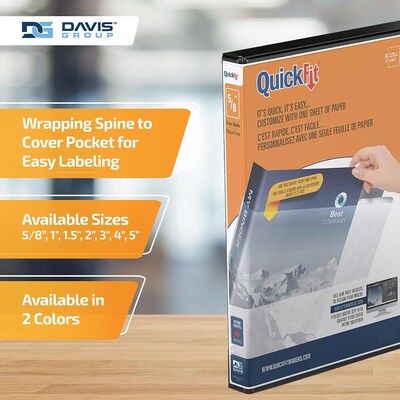 Davis Group QuickFit 5/8" 3-Ring Standard Binders, D-Ring, Black, 6/Pack (87001-06)