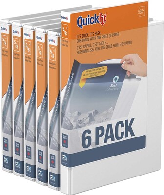 Davis Group QuickFit 5/8 3-Ring Standard Binders, D-Ring, White, 6/Pack (87000-06)