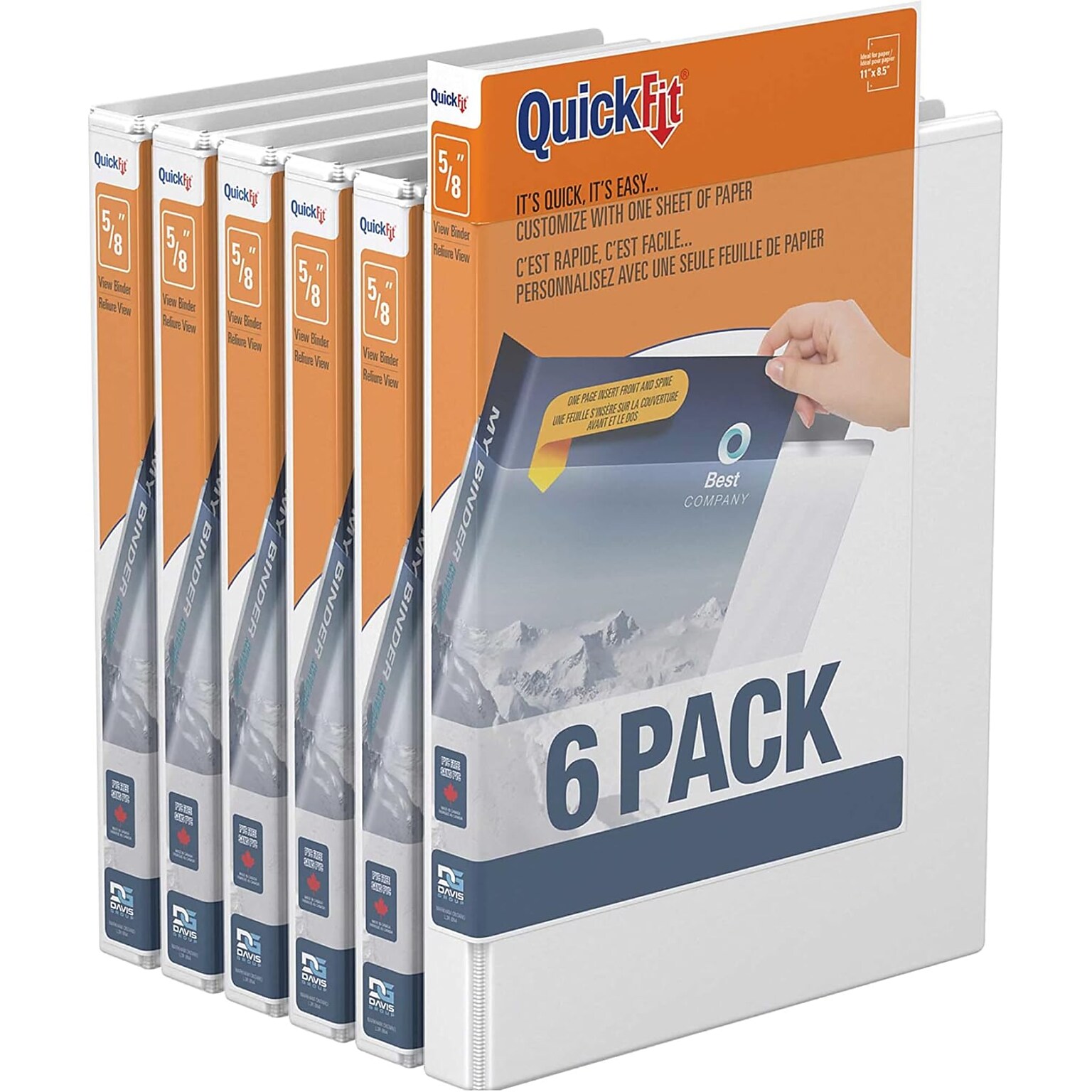 Davis Group QuickFit 5/8 3-Ring Standard Binders, D-Ring, White, 6/Pack (87000-06)