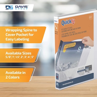 Davis Group QuickFit 5/8" 3-Ring Standard Binders, D-Ring, White, 6/Pack (87000-06)