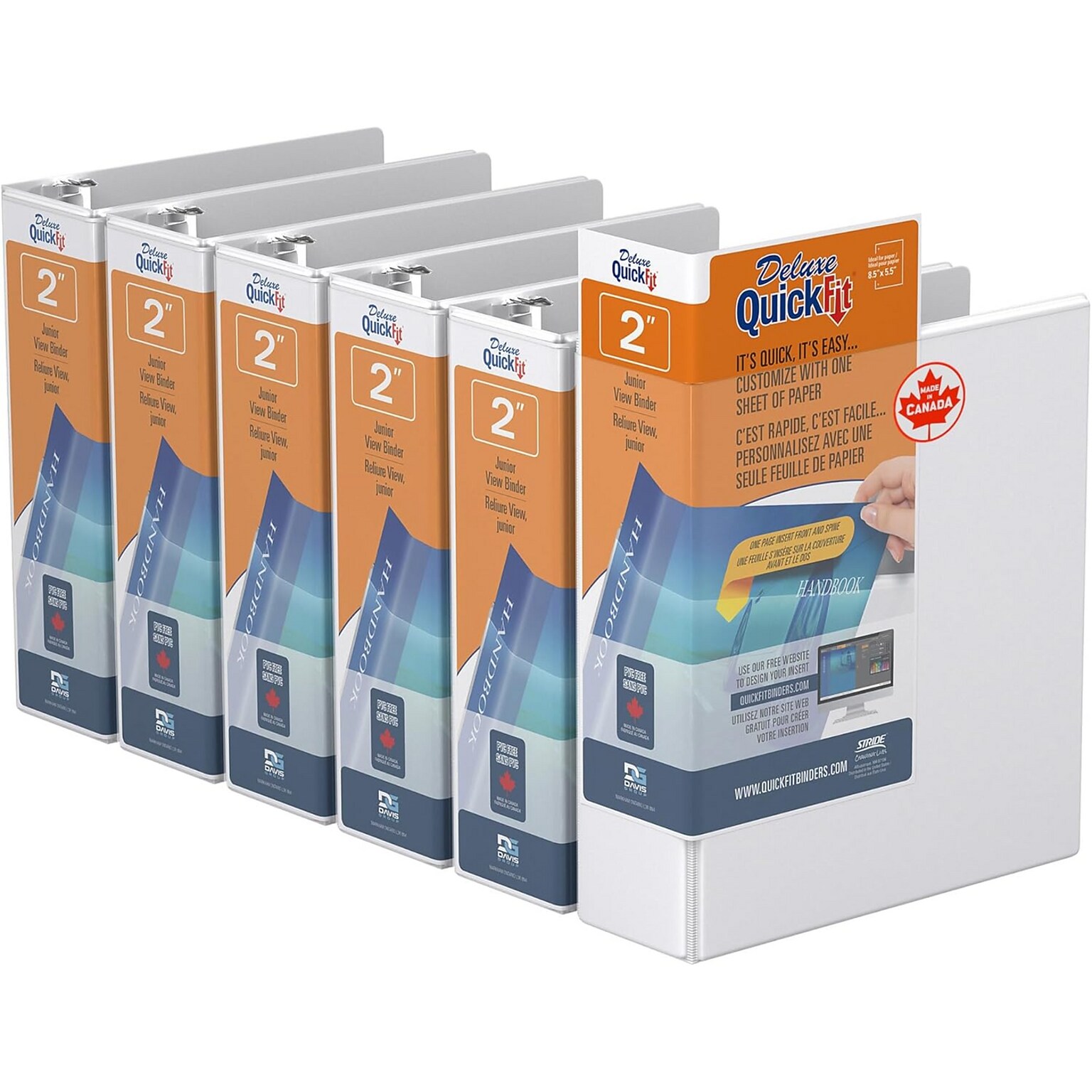 Davis Group QuickFit Heavy Duty 2 3-Ring Standard Binders, White, 6/Pack (85130-06)