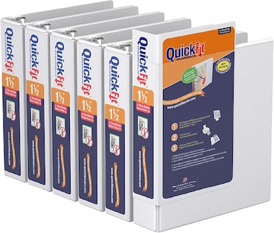 Davis Group QuickFit Heavy Duty 1 1/2 3-Ring Standard Binders, White, 6/Pack (85120-06)