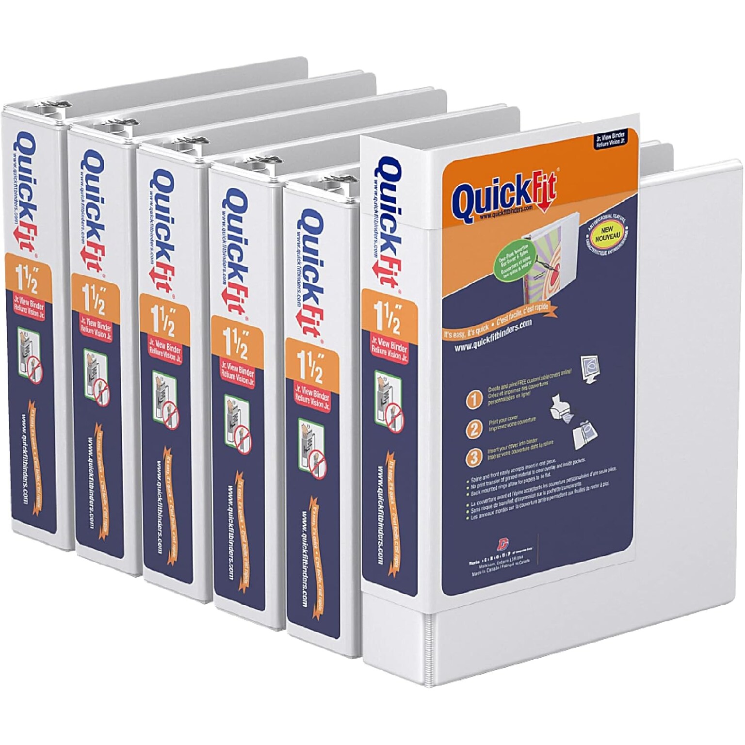 Davis Group QuickFit Heavy Duty 1 1/2 3-Ring Standard Binders, White, 6/Pack (85120-06)