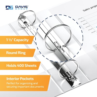 Davis Group QuickFit Heavy Duty 1 1/2 3-Ring Standard Binders, White, 6/Pack (85120-06)