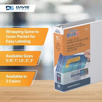 Davis Group QuickFit Heavy Duty 1 1/2" 3-Ring Standard Binders, White, 6/Pack (85120-06)